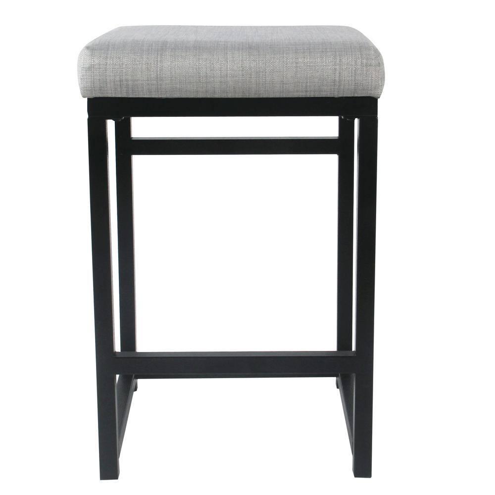 HomePop 24" Open Back Metal Counter Height Barstool Light Gray: Upholstered Square Seat, No Assembly Required