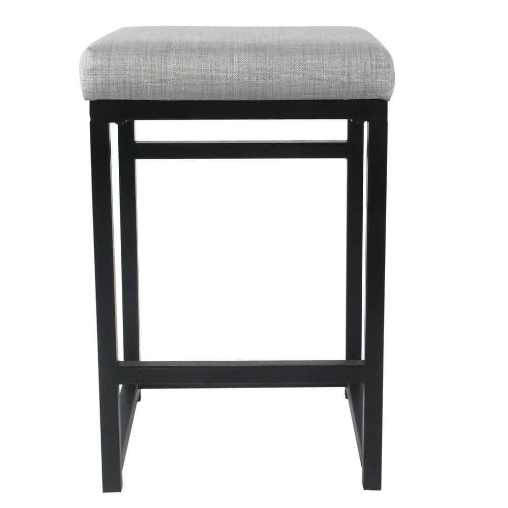 HomePop 24" Open Back Metal Counter Height Barstool Light Gray: Upholstered Square Seat, No Assembly Required