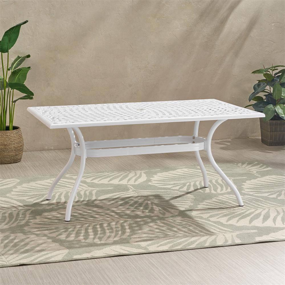 GDF Studio Honolulu Traditional Outdoor Aluminum Rectangular Dining Table, White