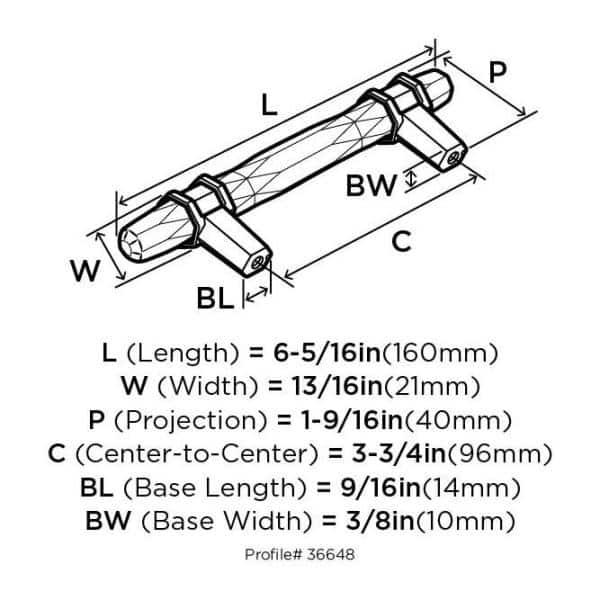 Amerock | Cabinet Pull | Marble Black/Satin Nickel | 3-3/4 inch (96 mm) Center-to-Center | Carrione | 1 Pack | Drawer Pull | Drawer Handle | Cabinet Hardware