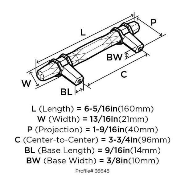 Amerock Carrione 3-3/4-in , 96mm Center to Center Marble Black/Polished Nickel Cylindrical Bar