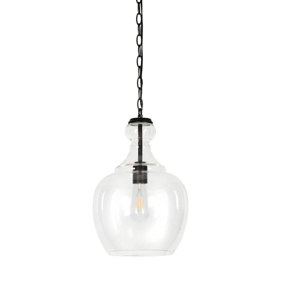 Evelyn&Zoe Verona 11" Wide Pendant with Glass Shade in Blackened Bronze/Clear