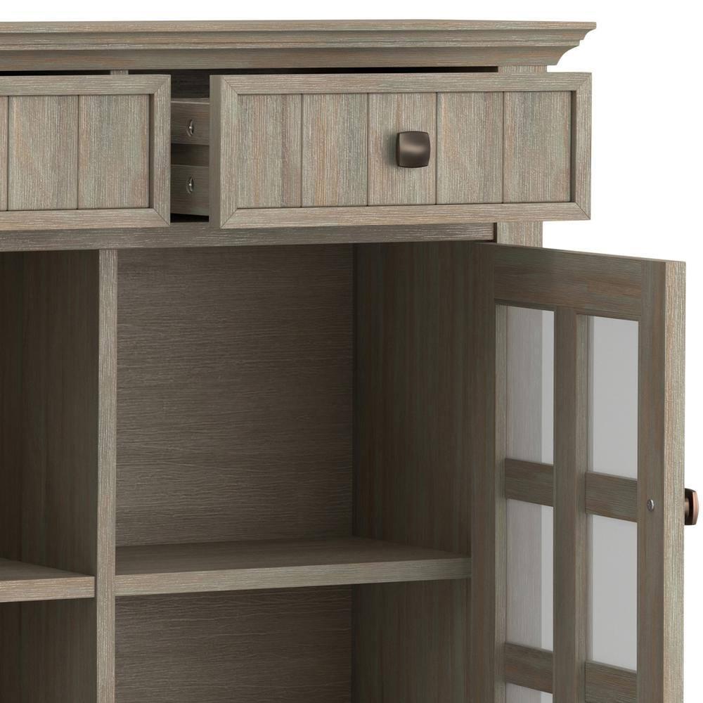 Simpli Home Acadian 36"W Solid Wood 2-Shelf Entryway Storage Cabinet with Glass Doors and 2 Drawers
