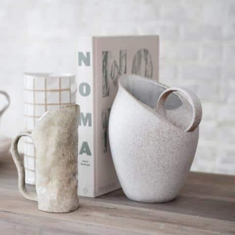 Bloomingville 9 Inches 82-Ounce Textured Stoneware Pitcher in Reactive Glaze, White