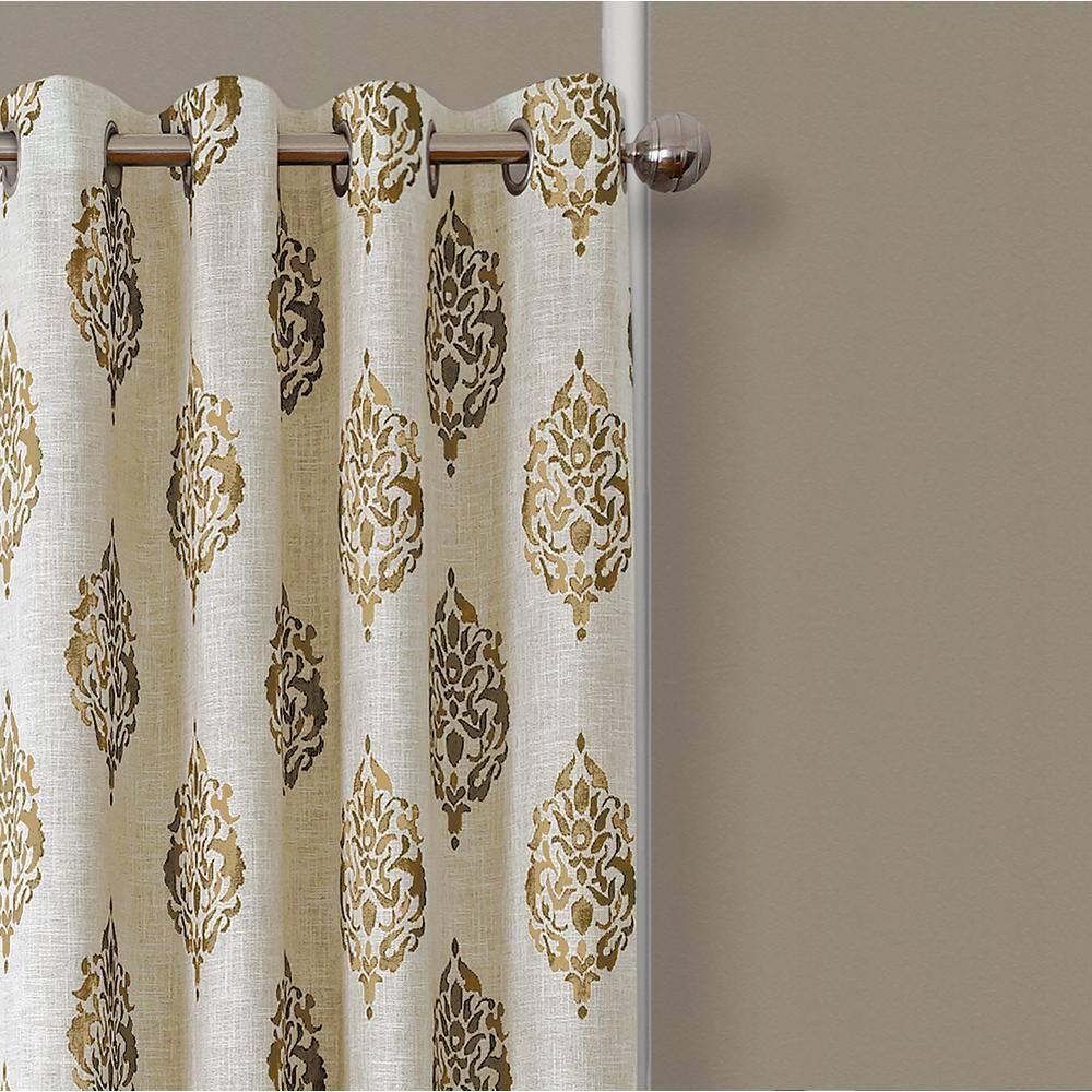 Navara Medallion Room Darkening Single Window Curtain Panel - 52" x 95" - Natural - Elrene Home Fashions