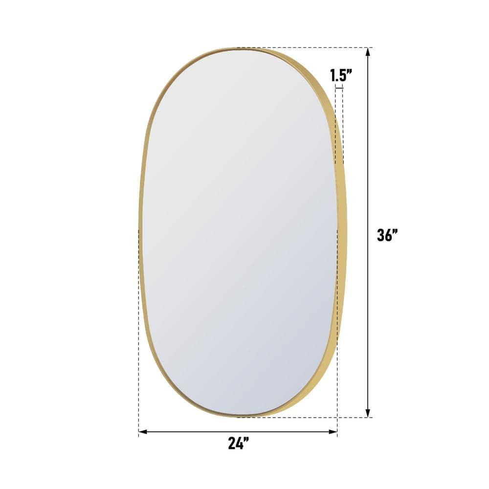 24x36 inch Oval Mirror, Brushed Gold Oval Wall Mirror, Metal Frame Pill Mirror, Gold Bathroom Mirrors for Over Sink, Entryway, Bedroom, Living Room(Horizontally or Vertically)