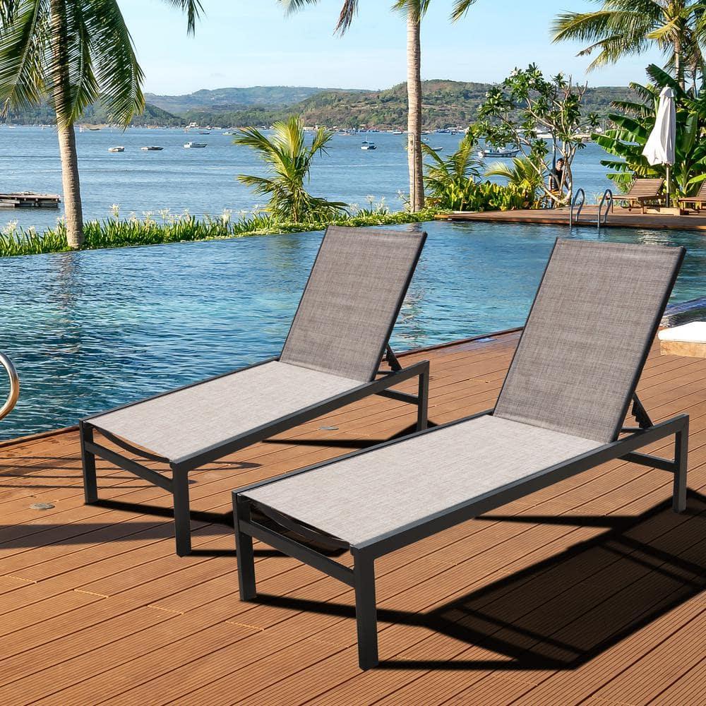 Kozyard 2 Packs Chaise Lounge Outdoor Aluminum Chaise Lounge Flat Comfortable Patio Chair