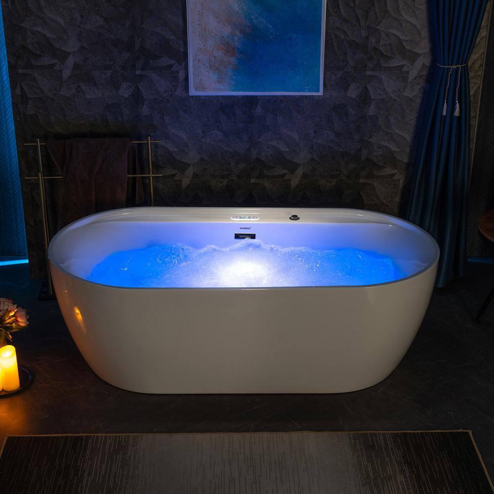 72" x 35-3/8" Whirlpool and Air Bath Heated Soaking Combination Tub with Wide Rim, LED Control Panel
