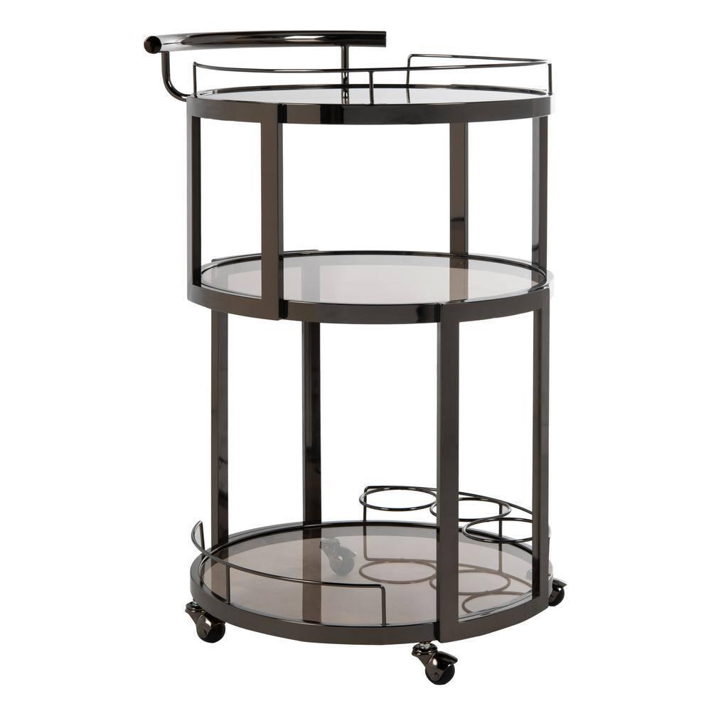 Rio 3 Tier Round Bar Cart - BCT8002B - Black Nickel/Tea - Safavieh