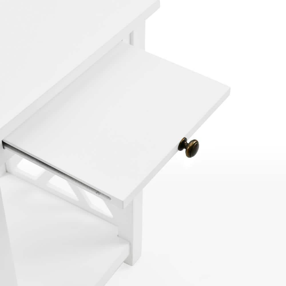 Alaterre Furniture Coventry Wood End Table with Tray and Bottom Shelf, Modern Accent Furniture, White