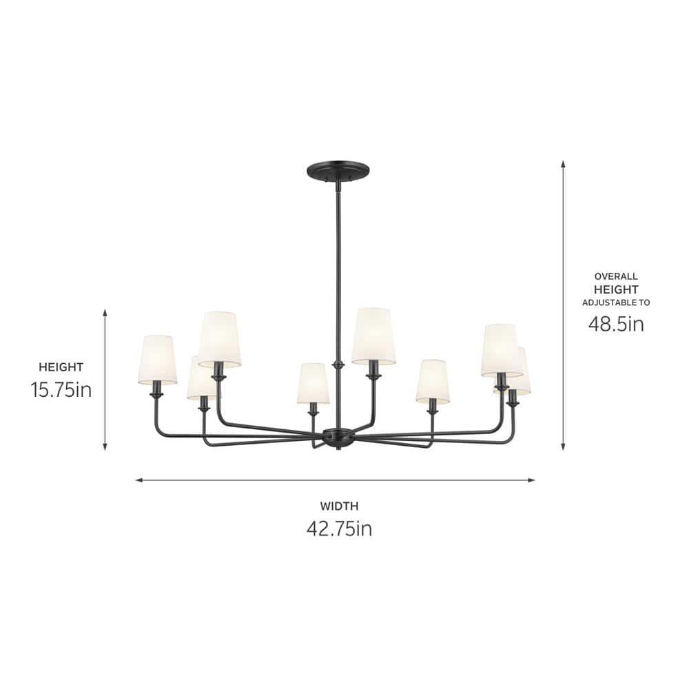 Classic 8 Light Chandelier with White Linen Shades