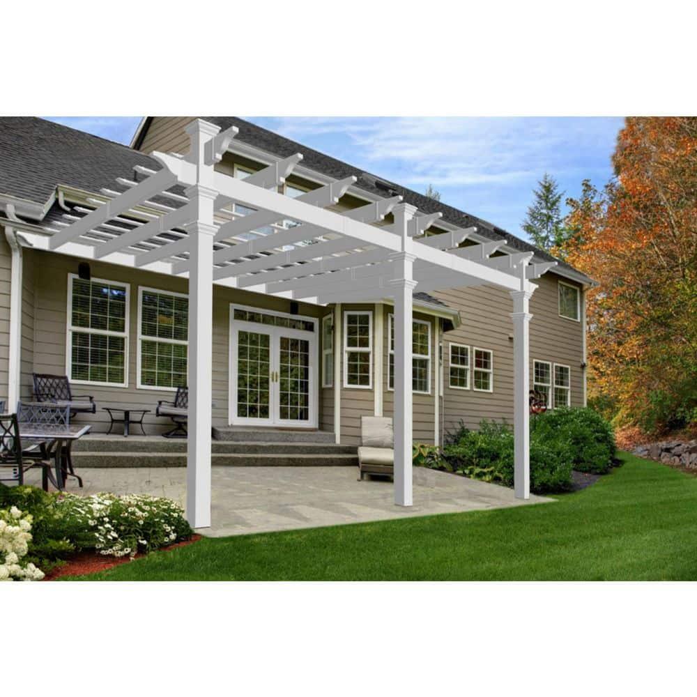 Vita Valencia 12 ft x 16 ft White Vinyl Attached Pergola, VA42086