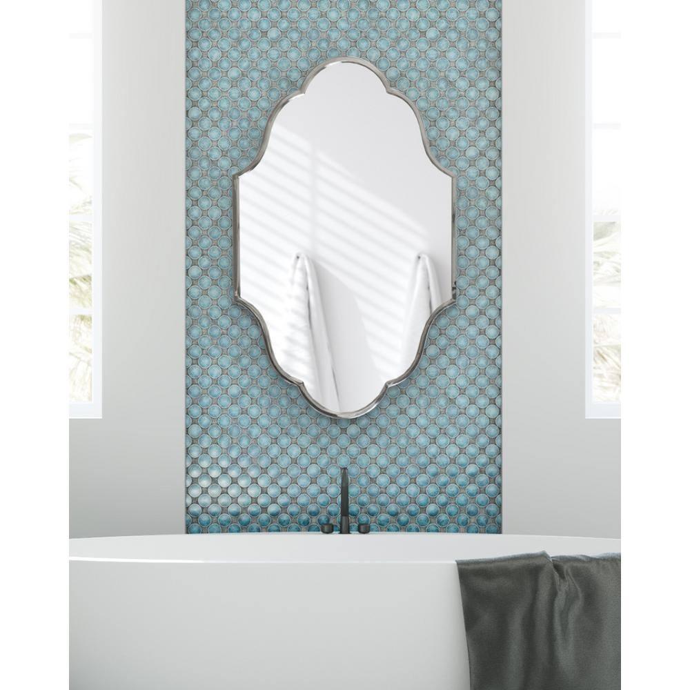 23" x 37" Rowla Framed Decorative Wall Mirror Silver - Kate & Laurel All Things Decor: Arched, Curved, Metal Mount