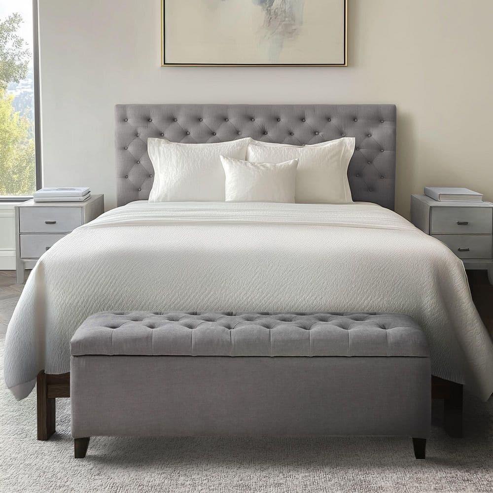 Selah Tufted Top Storage Bench - Gray: Upholstered Ottoman with Wood Legs, Polyester, Spot Clean