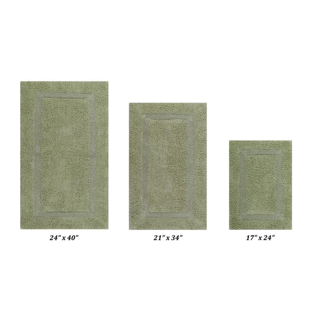 Better Trends Lux 100% Cotton Tufted Solid Reversible Bath Rug Set 3 PC (17" x 24" | 21" x 34" | 24" x 40") - Sage
