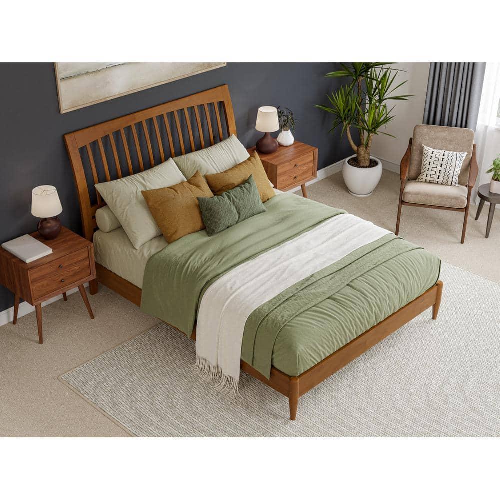 AFI Orleans Queen Solid Wood Low Profile Sleigh Platform Bed, Light Toffee