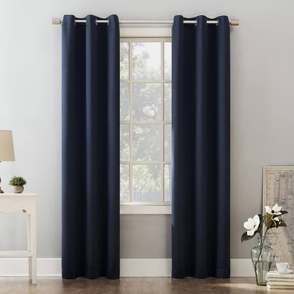 40"x95" Sun Zero Blackout Riley Kids' Bedroom Grommet Curtain Panel Navy Blue