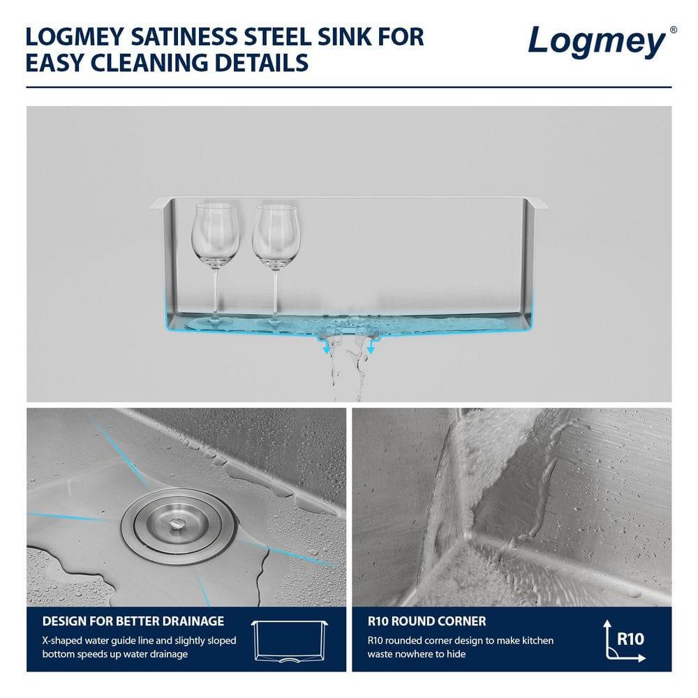 Logmey 25 Inch Drop In Kitchen Sink 25x22 In Handmade Stainless Steel Kitchen Sinks 16 Gauge Topmount Sink Single Bowl Round Corner Sink Bar Sink Prep 25x22x9 Inches