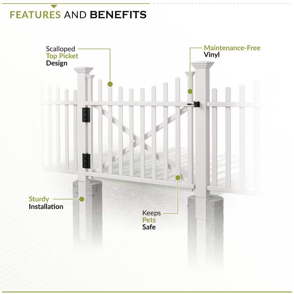 Zippity Outdoor Products 3.8ft H x 4.1ft W (1 Gate) Zippity Manchester Gate Kit, White Vinyl Picket Fence Gate Kit for Manchester Fence Panels, Gate for Backyard, Patio, Outdoor, & Garden Fence, ZP19019