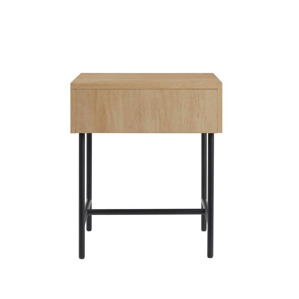 Saracina Home Modern Fluted 1 Drawer Side Table Coastal Oak/Black