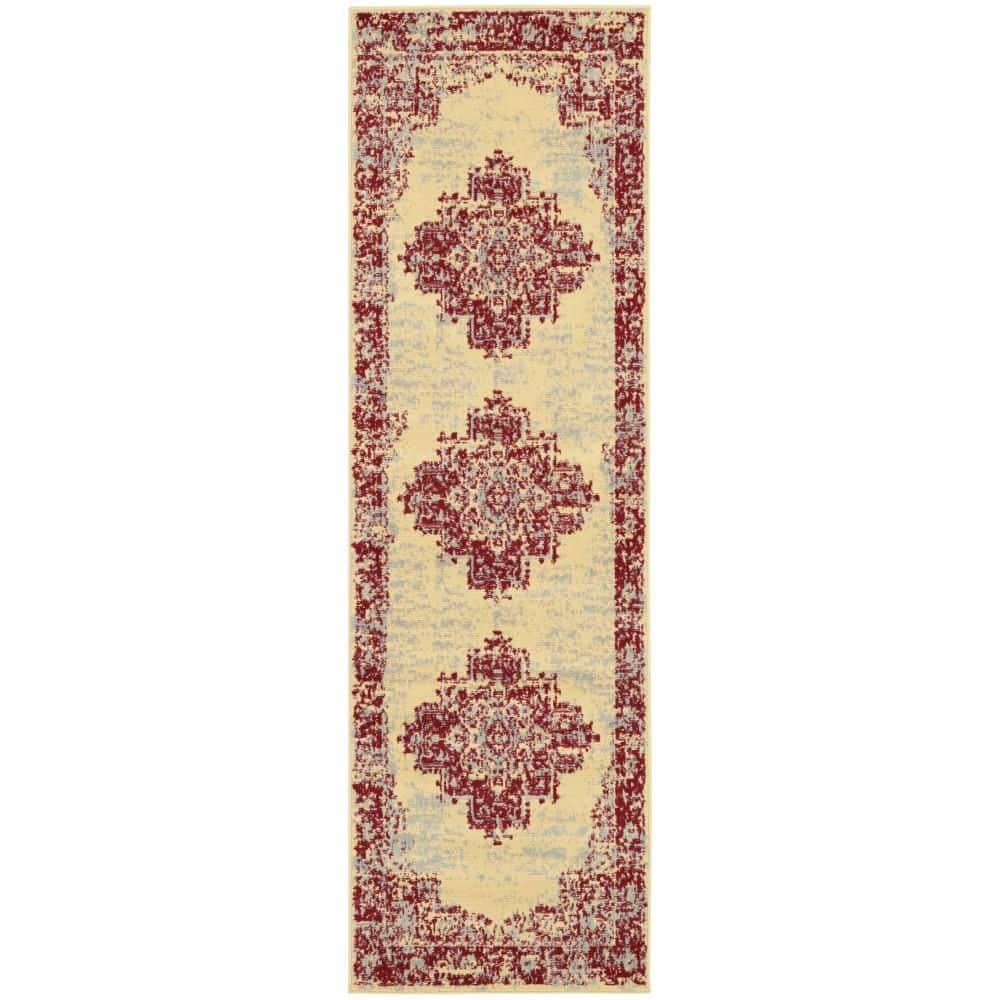 Nourison Grafix GRF14 Indoor Area Rug - Cream/Red 2'3" x 7'6"