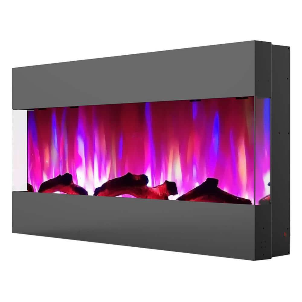 Hanover Fireside 42 In. Recessed/Wall-Mounted Electric Fireplace with Logs and LED Color-Changing Display, Black