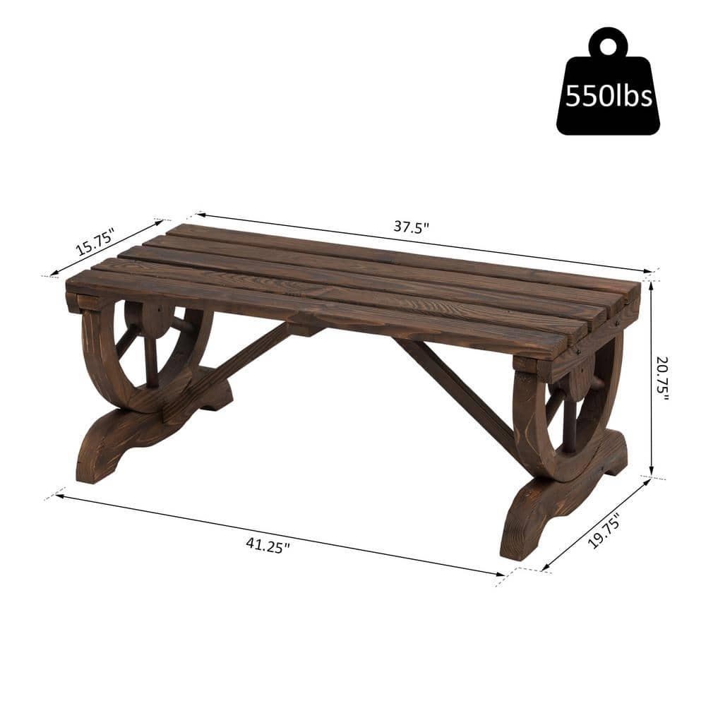 Outsunny 2-Person Wooden Garden Bench, Outdoor Wagon Wheel Porch Bench for Backyard Garden, Support 550 LBS, Rustic Country Style, Brown