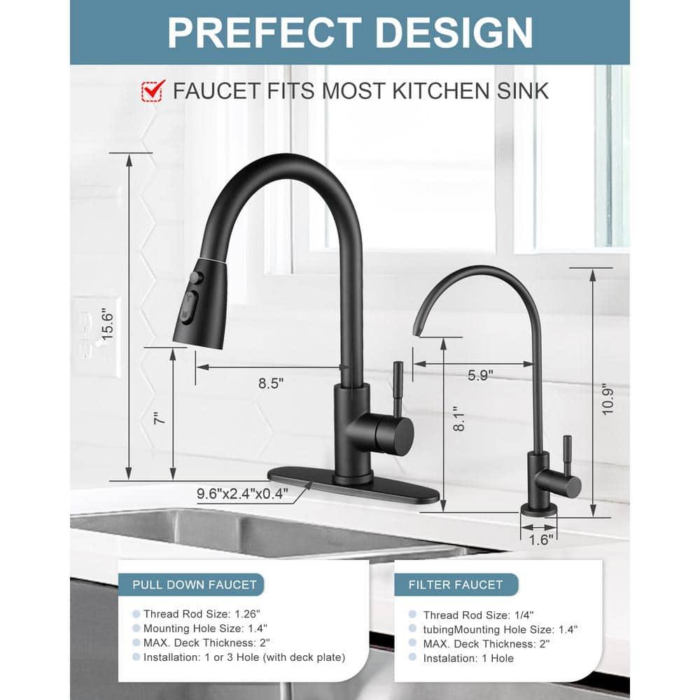 ARCORA ARCORA Stainless Steel Pull-Down Kitchen Faucet and Water Filter Faucet Combo AR7100301B-L
