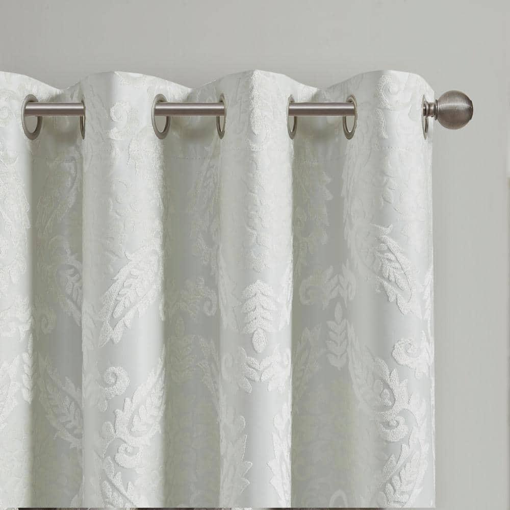 Madison Park Amelia Knitted Jacquard Paisley Total Blackout Grommet Top Single Curtain Panel