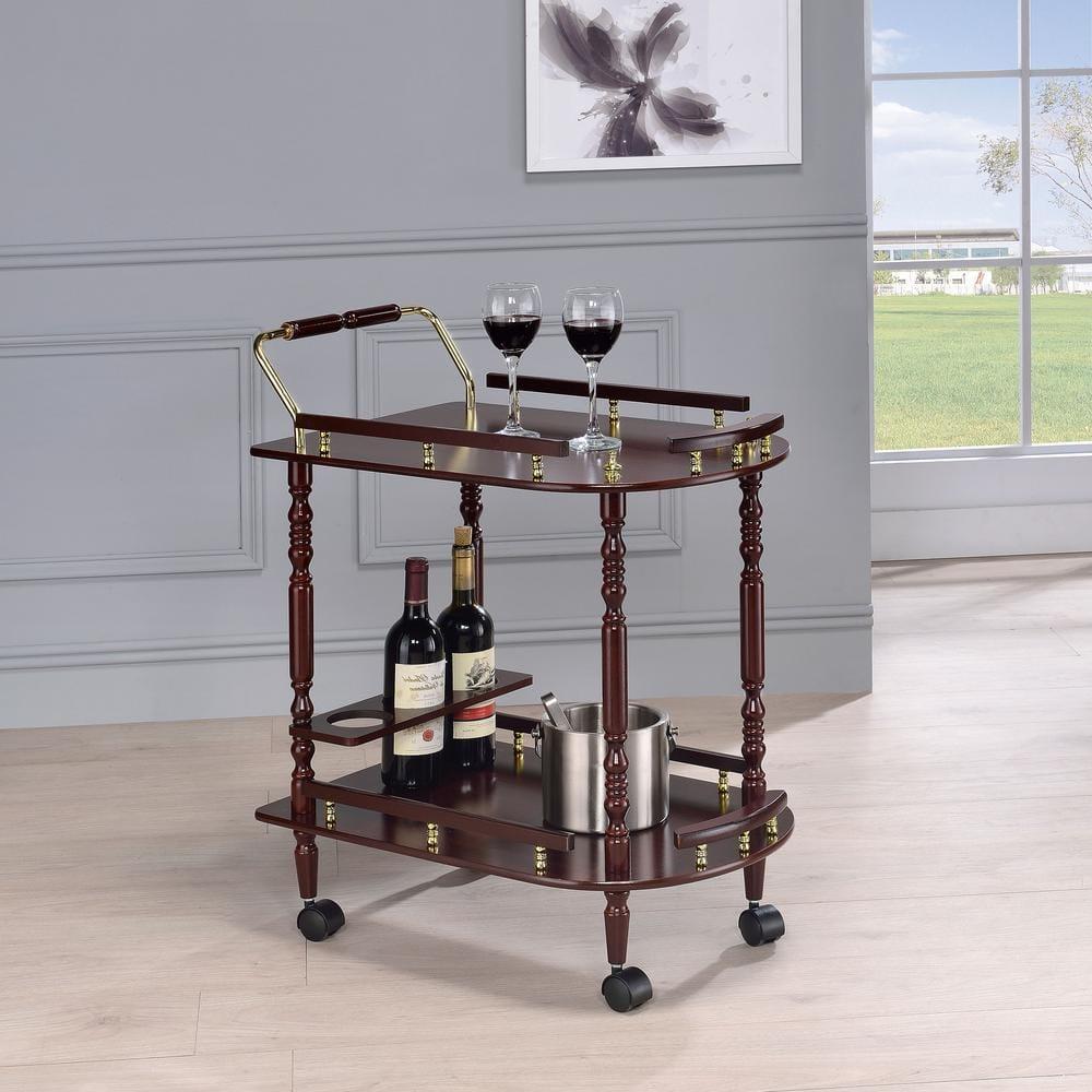 Coaster Palmer Traditional 2 Tier Wood Serving Cart Merlot/Brass