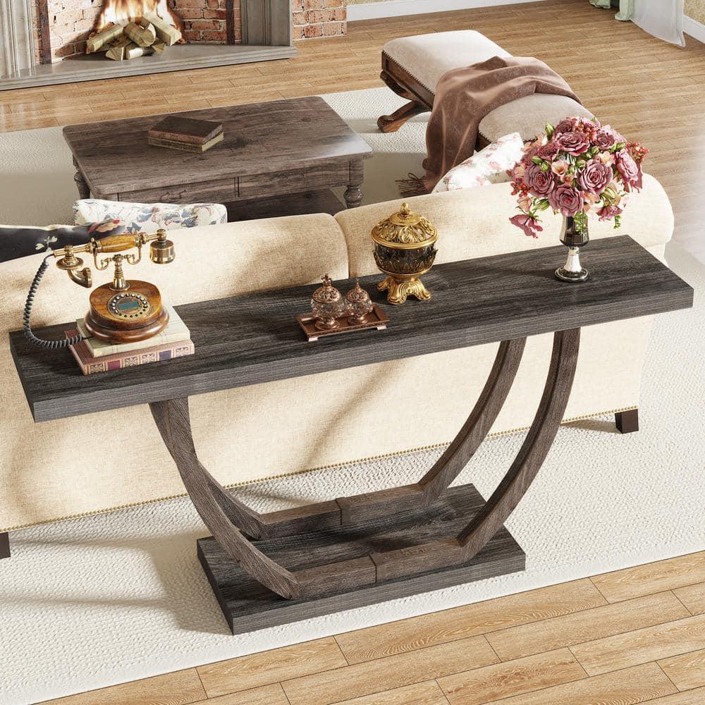 Resenkos Entryway Table, Console Sofa Table,63" Farmhouse Console Table, 2-Tier Entryway Sofa Table Gray