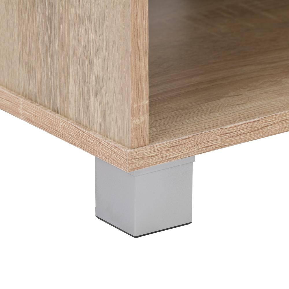 CorLiving Hollywood TV Stand for TVs up to 85" Wood Grain Brown: Modern Entertainment Center with Open Shelves