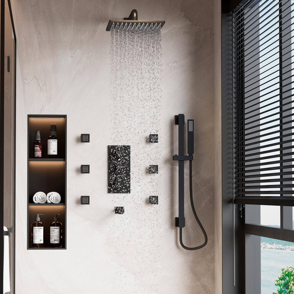 Matte Black Stainless Steel Wall Mounted Shower System with Body Jets