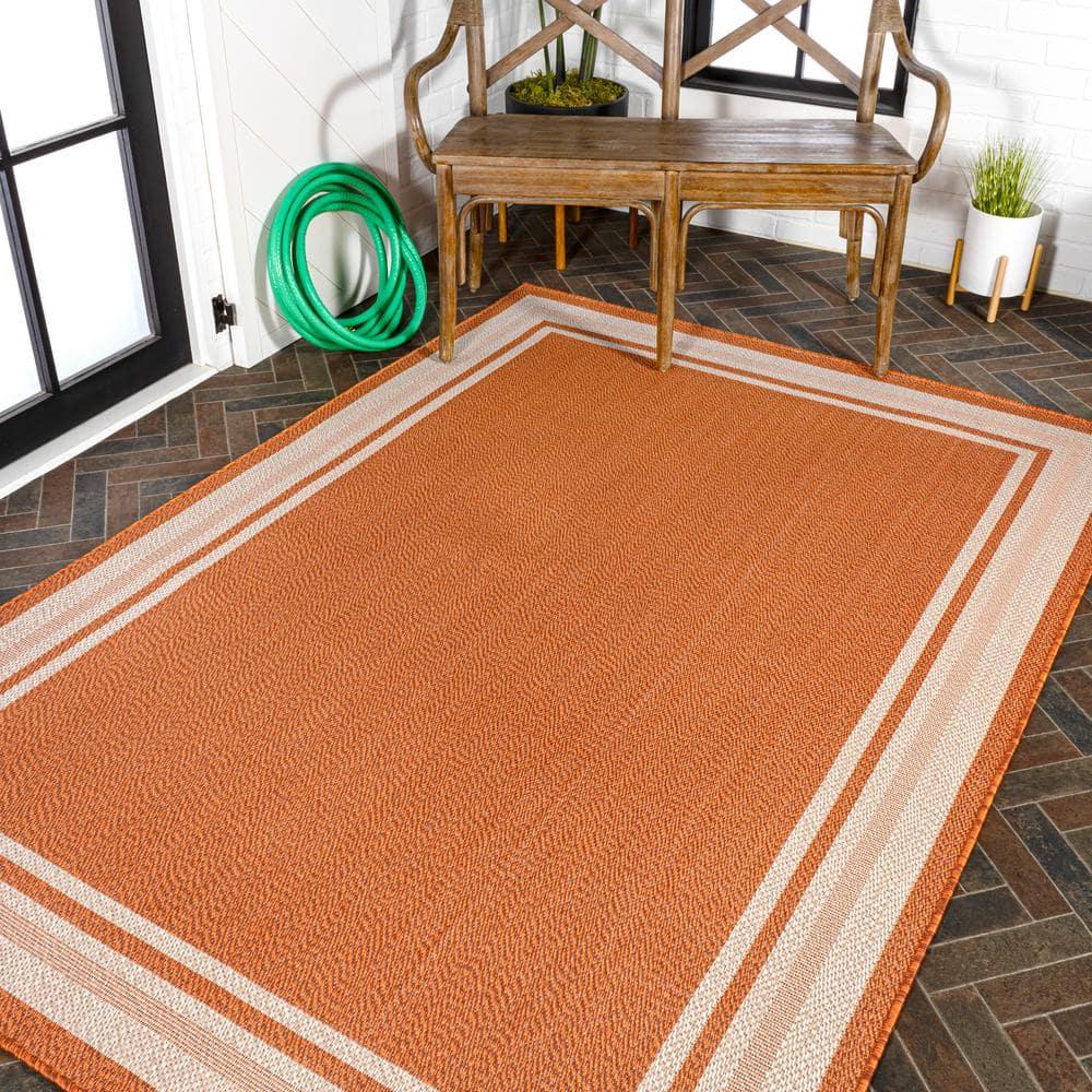 4' x 6' James Modern Border Stripe Indoor/Outdoor Area Rug, Orange/Cream - JONATHAN Y