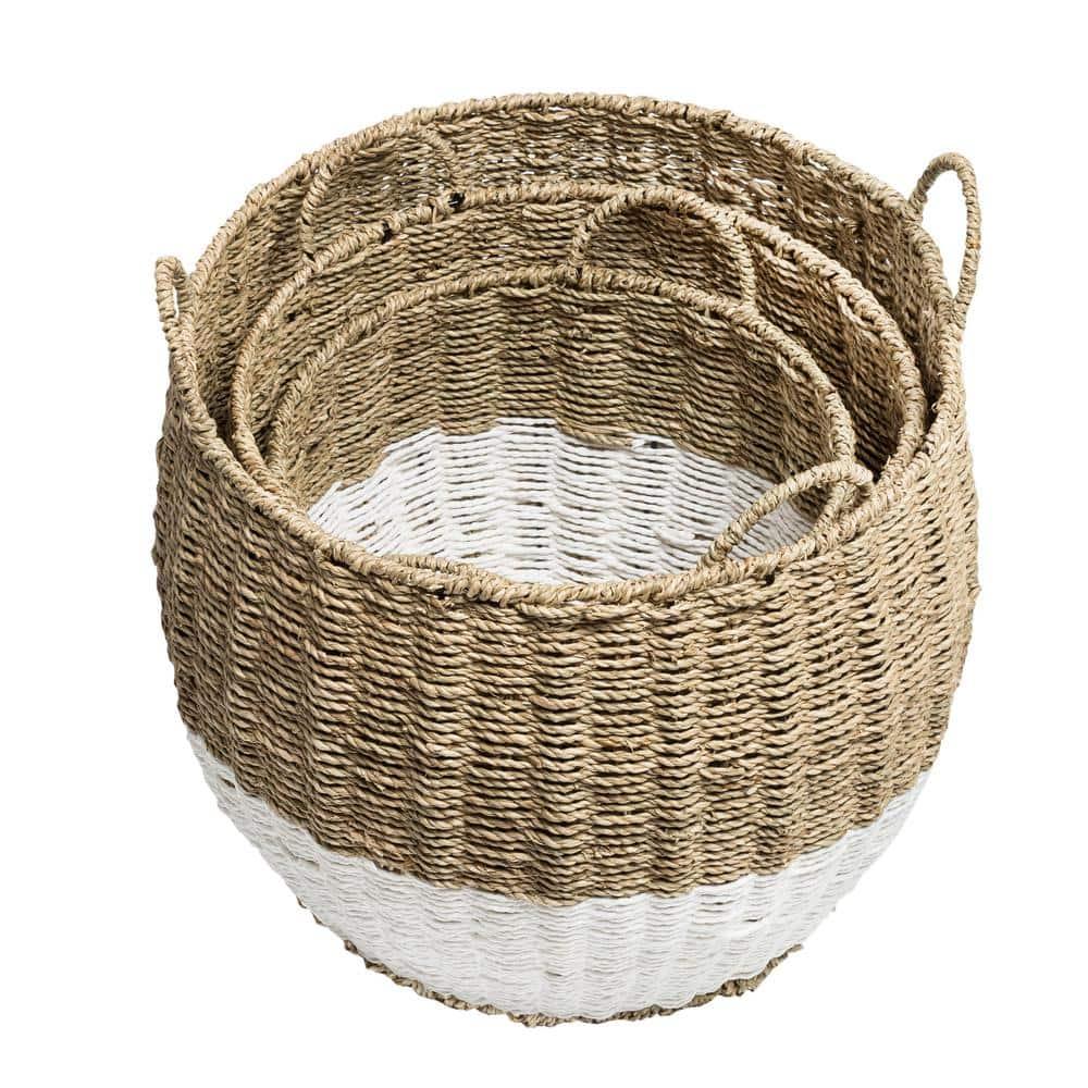 Honey-Can-Do 3pc Nested Round Baskets Light Brown: Decorative Storage Bins, Wood, No Assembly, 16"x16"x14"