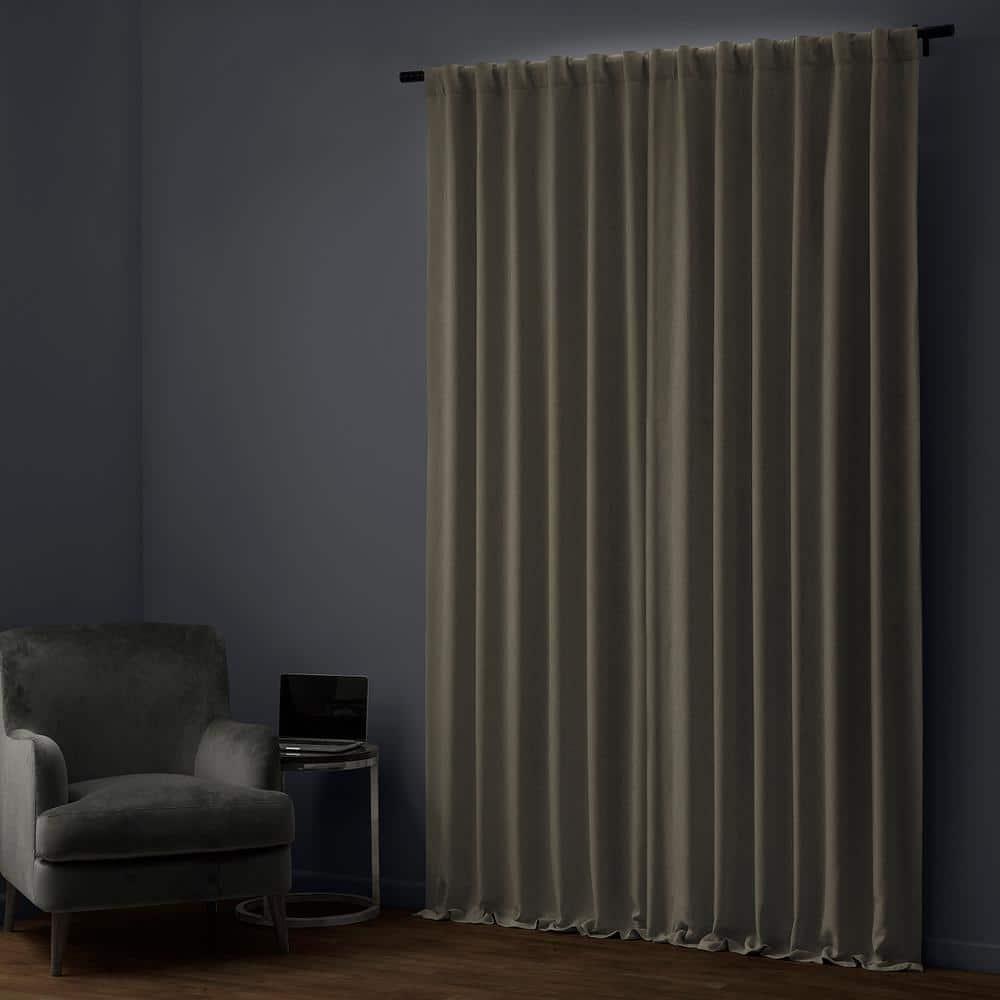 HPD HALF PRICE DRAPES Solid Thermal Insulated Blackout Curtains for Bedroom 84 Inches Long Curtain (1 Panel) Signature Blackout Linen Window Curtains for Living Room, 50W x 84L, Safari Tan