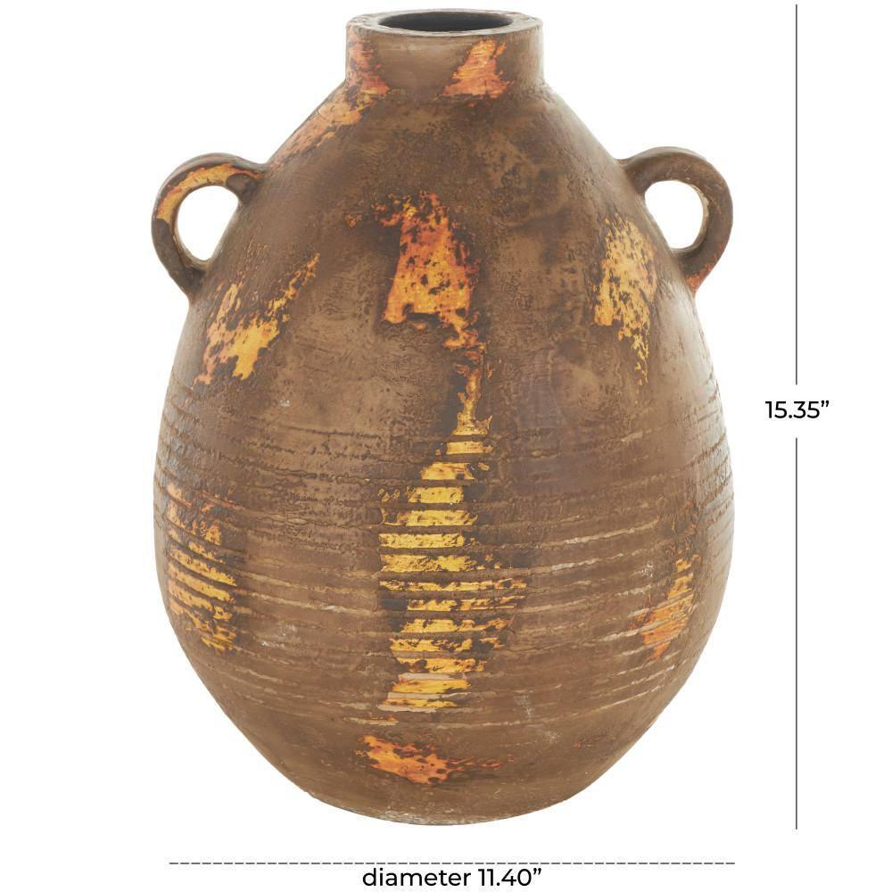 Birch Lane™ Anelis Ceramic Antique Style Distressed Decorative Brown Vase with Grooves and Handles | Birch Lane