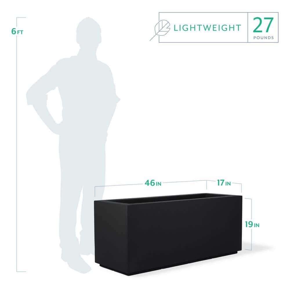 PolyStone Planters Rectangle 17.0-Inches W Extra Large Black Mixed/Composite Contemporary/Modern Outdoor Planter with Drainage Holes