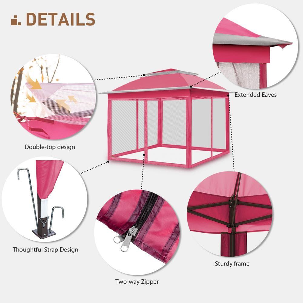 Pink Steel Portable Pop-Up Gazebo with Mosquito Netting 11 ft. x 11 ft. . .