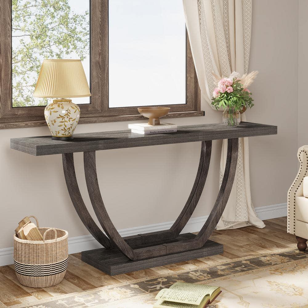Resenkos Entryway Table, Console Sofa Table,63" Farmhouse Console Table, 2-Tier Entryway Sofa Table Gray
