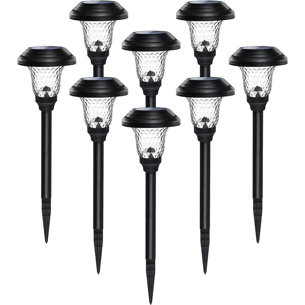 GIGALUMI Solar Garden Lights 8 Pack, Super Bright Solar Pathway Lights, Glass Stainless Steel Solar Lights Outdoor Waterproof, Auto On/Off Solar Powered Landscape Lights for Yard, Walkway (Black).