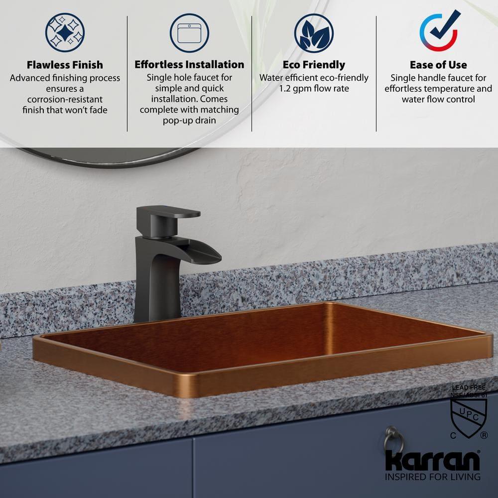 Karran Kassel Single Handle Single Hole Basin Bathroom Faucet With Matching Pop-up Drain