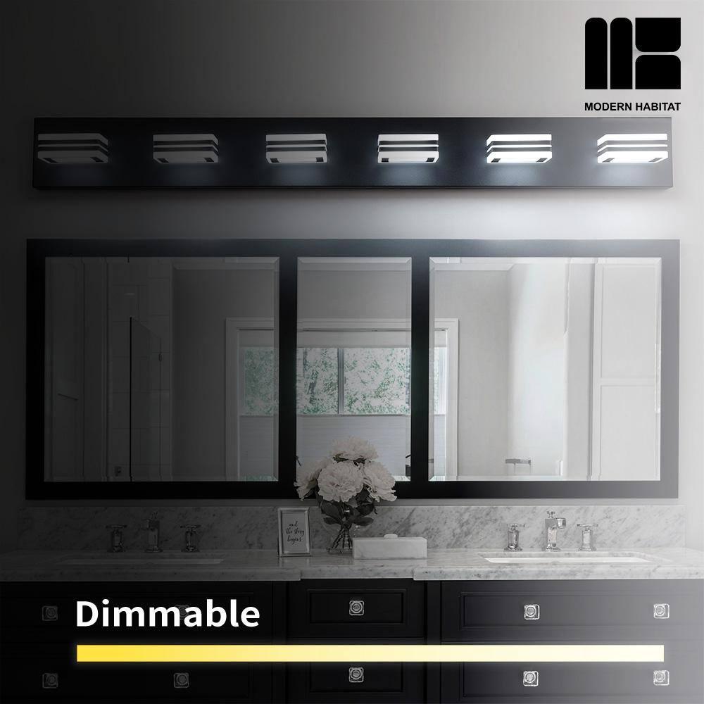 GlamourGaze 39 in. 6-Light Acrylic Black LED Vanity Light with Bathroom