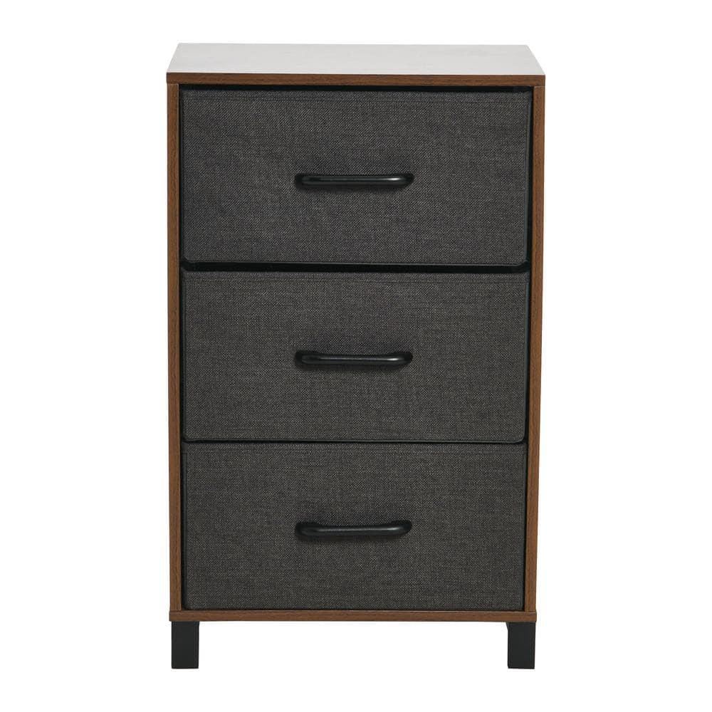 Household Essentials 3 Drawer Dresser, Narrow Storage Chest, Multi-Color Drawers, Wire Backing and Metal Feet, Wood Handles, Mid Century Walnut Laminate