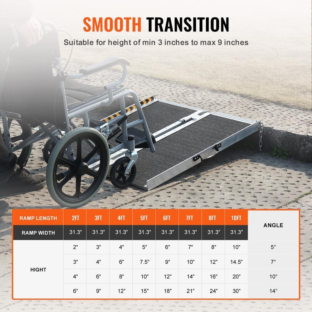 VEVOR Portable Wheelchair Ramp - 3 ft, 800 lbs Capacity, Non-Slip Aluminum, Folding Threshold Ramp for Mobility Scooters, Suitable for Home Steps, Stairs, Doorways, Curbs