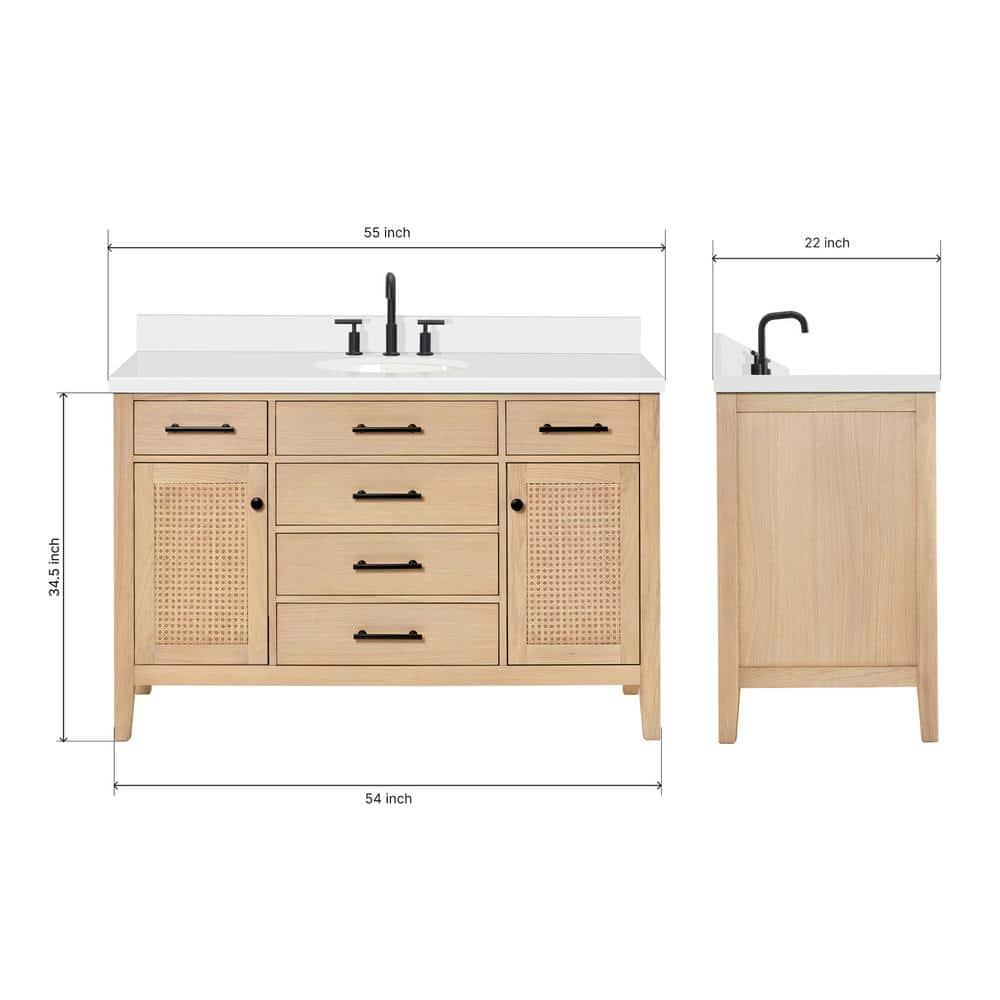 ARIEL Broeder 55 Single Sink Bathroom Vanity with Pure White Quartz Top