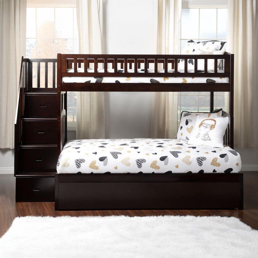 Westbrook Staircase Bunk Twin over Full with Full Size Urban Trundle Bed in Espresso