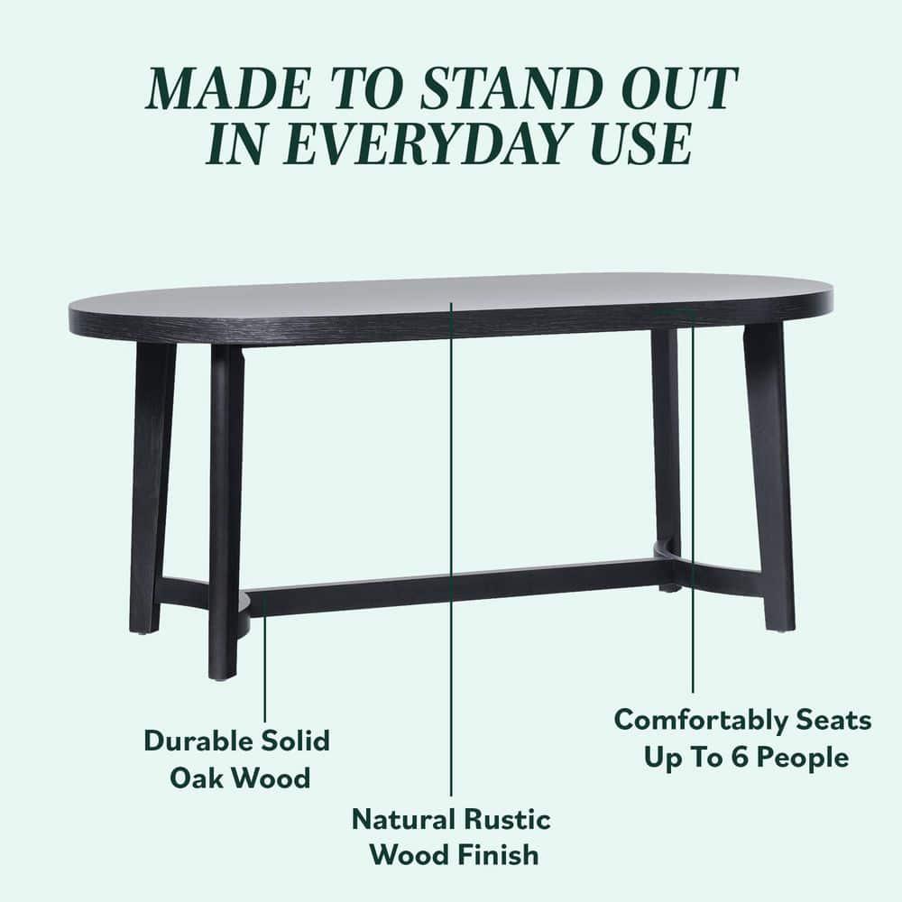 Walker Edison Modern Farmhouse Rustic Solid Oak Wood Oval Dining Table for 6 - Black Oak