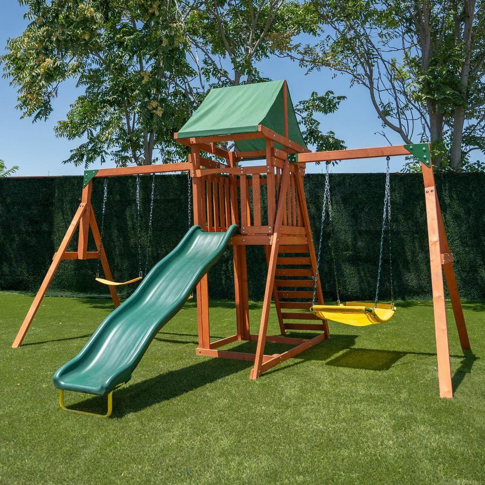 Sportspower Sherwood Wooden Swing Set with Lifetime Warranty on 8' Double Wall Slide