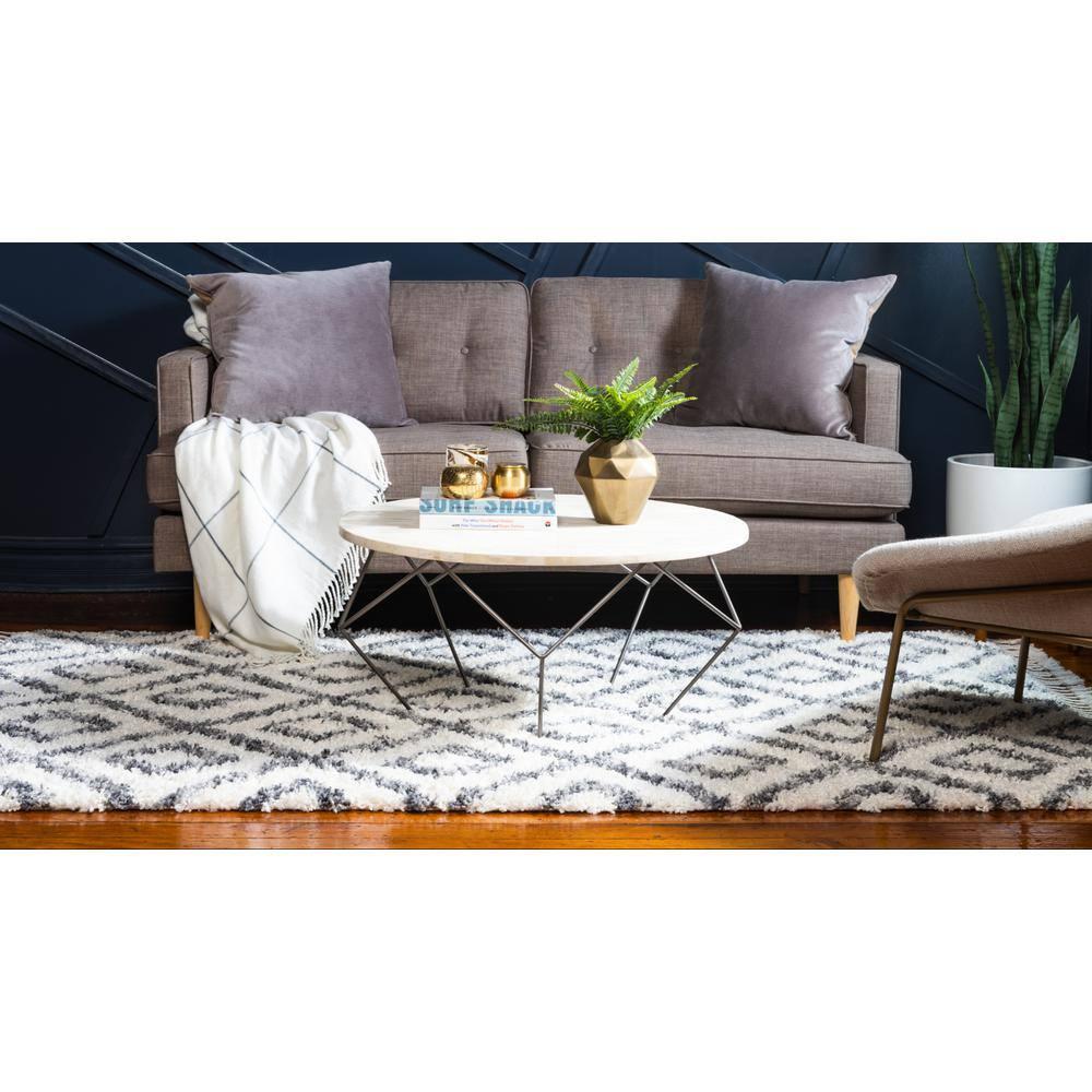 Unique Loom Hygge Shag Collection Area Rug - Diamond (5' 1" x 8' Rectangle, Ivory/ Gray)
